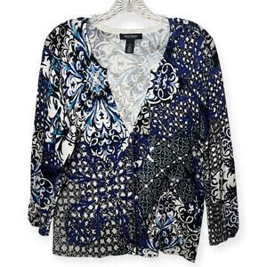 White House Black Market Baroque Floral Print Button Front Cardigan Sweater Sz L